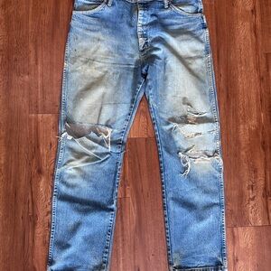 Blue Straight Leg Distressed Jeans